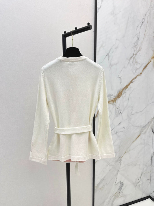 25fw new contrast color belt knitted cardigan