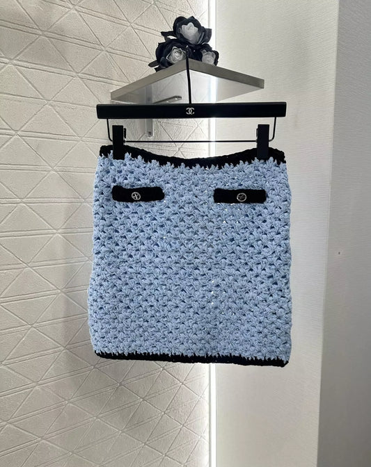 25 New spring and summer crochet knitted cardigan skirt suit