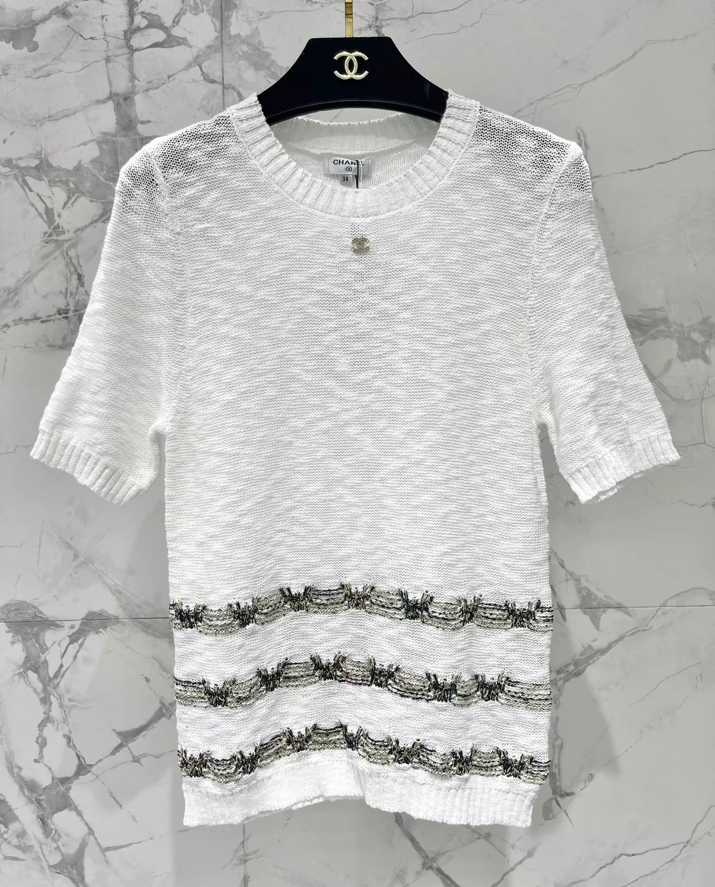 2025 new product Embroidered knitted short sleeves