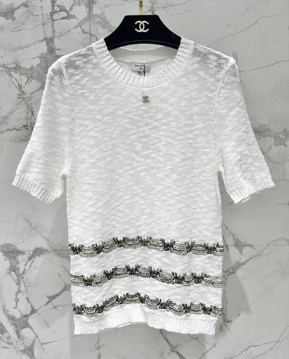 2025 new product Embroidered knitted short sleeves