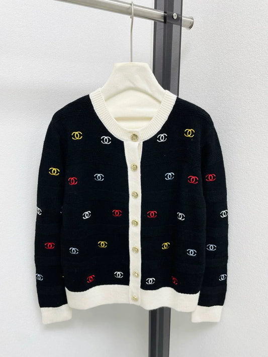 25fw Colorful Embroidered Knitted Cardigan