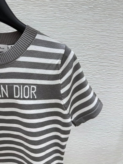 2025 new striped knitted round neck short sleeves