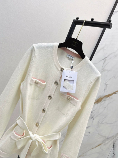 25fw new contrast color belt knitted cardigan