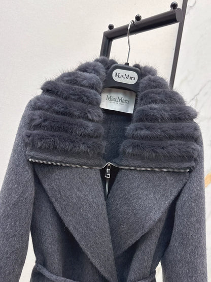 25fw Fake two mink big collar coats