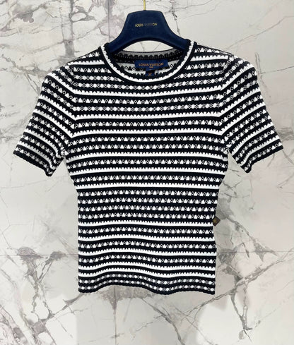 25 Summer new black and white striped knitted short sleeves