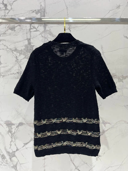 2025 new product Embroidered knitted short sleeves