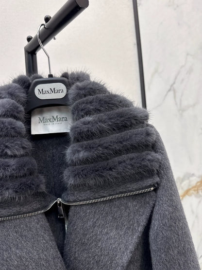 25fw Fake two mink big collar coats