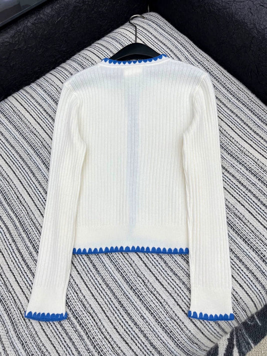 25fw Color blocking hook edge round neck jacket