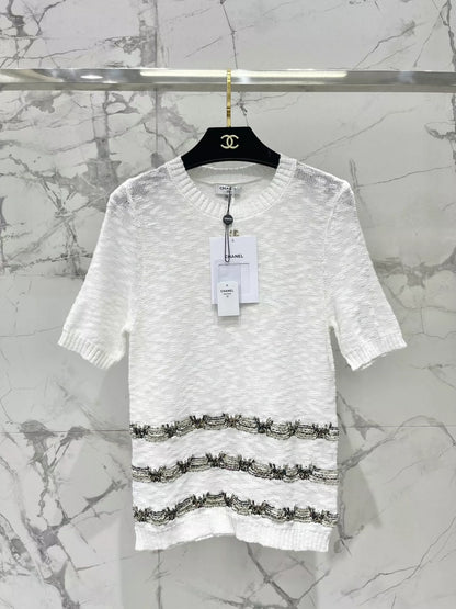 2025 new product Embroidered knitted short sleeves