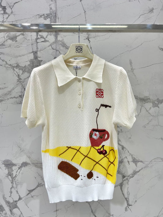 2025 new product Embroidered knitted short sleeves