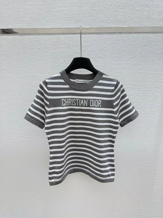 2025 new striped knitted round neck short sleeves