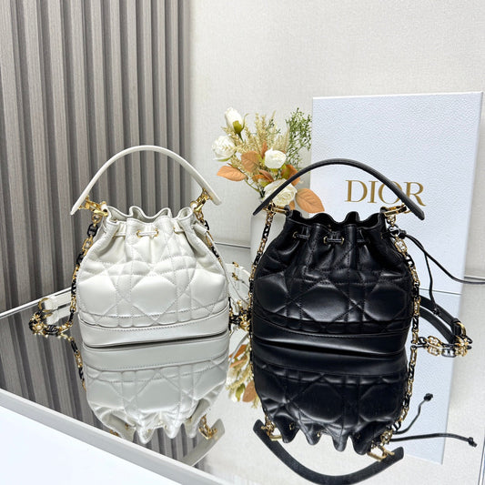 Small Jolie Bucket Bag Black Macrocannage Lambskin and Calfskin