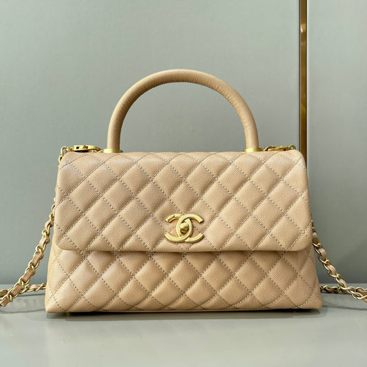 LARGE FLAP BAG WITH TOP HANDLE 29  Small Grained Calfskin Light Teas