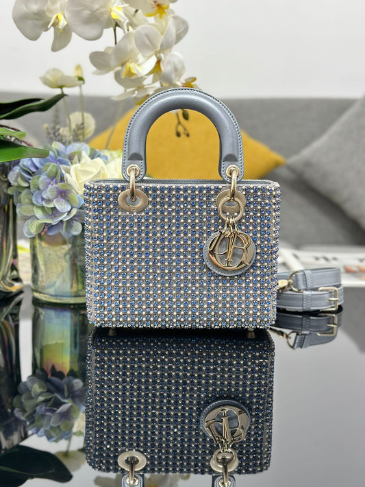 Mini Lady  Bag  Grey Sapphire Pearl decoration Embroidery