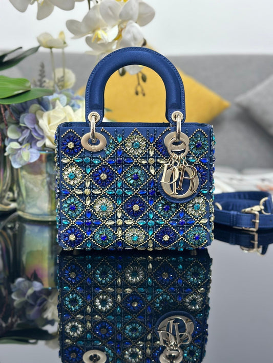 Mini Lady Bag  Blue Sapphire Pearl decoration Embroidery