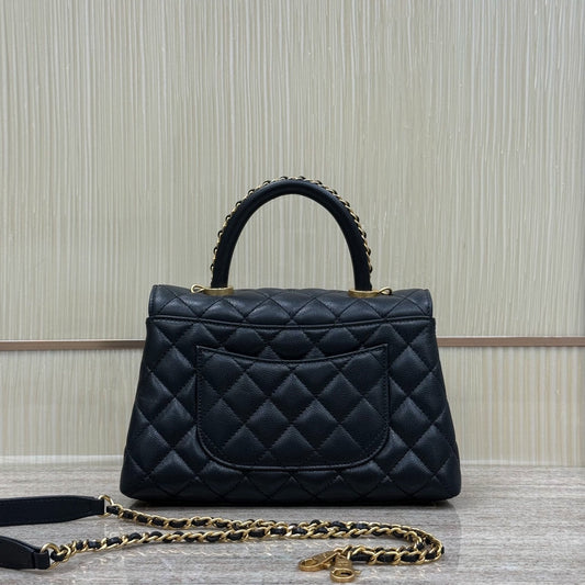 FLAP BAG WITH TOP HANDLE 24  Grained Calfskin Black