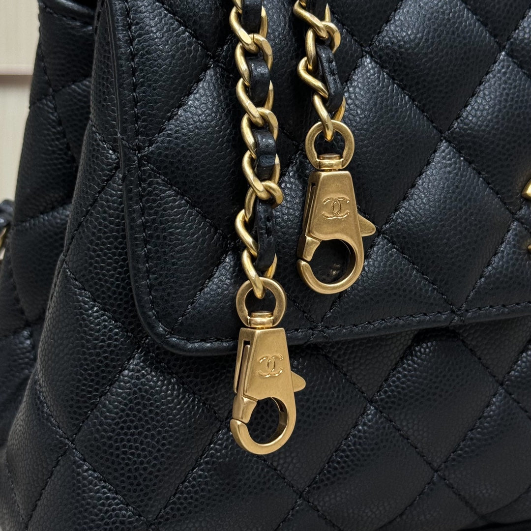 FLAP BAG WITH TOP HANDLE 24  Grained Calfskin Black