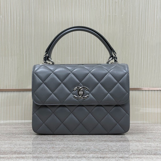 FLAP BAG WITH TOP HANDLE Trendy cc Lambskin Gray
