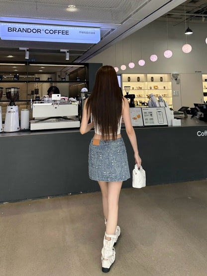 25ss embroidered denim SKIRT