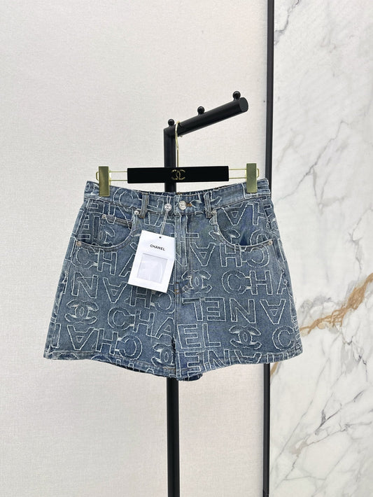 25ss embroidered denim short
