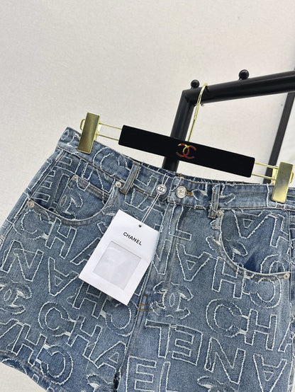 25ss embroidered denim short