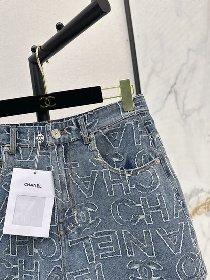 25ss embroidered denim short