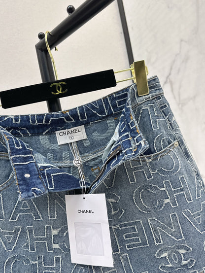 25ss embroidered denim short