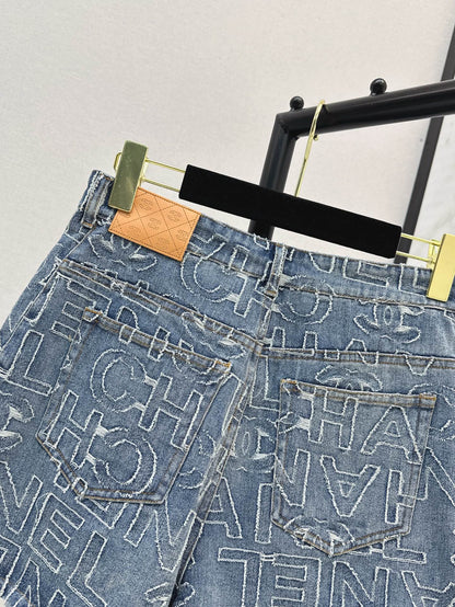 25ss embroidered denim short