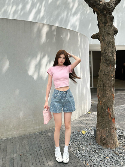 25ss embroidered denim short