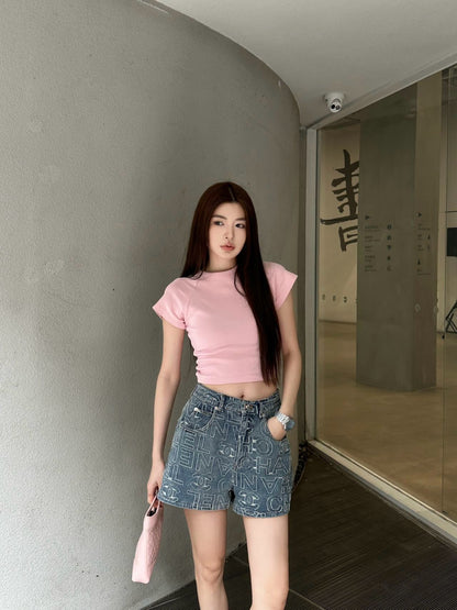 25ss embroidered denim short