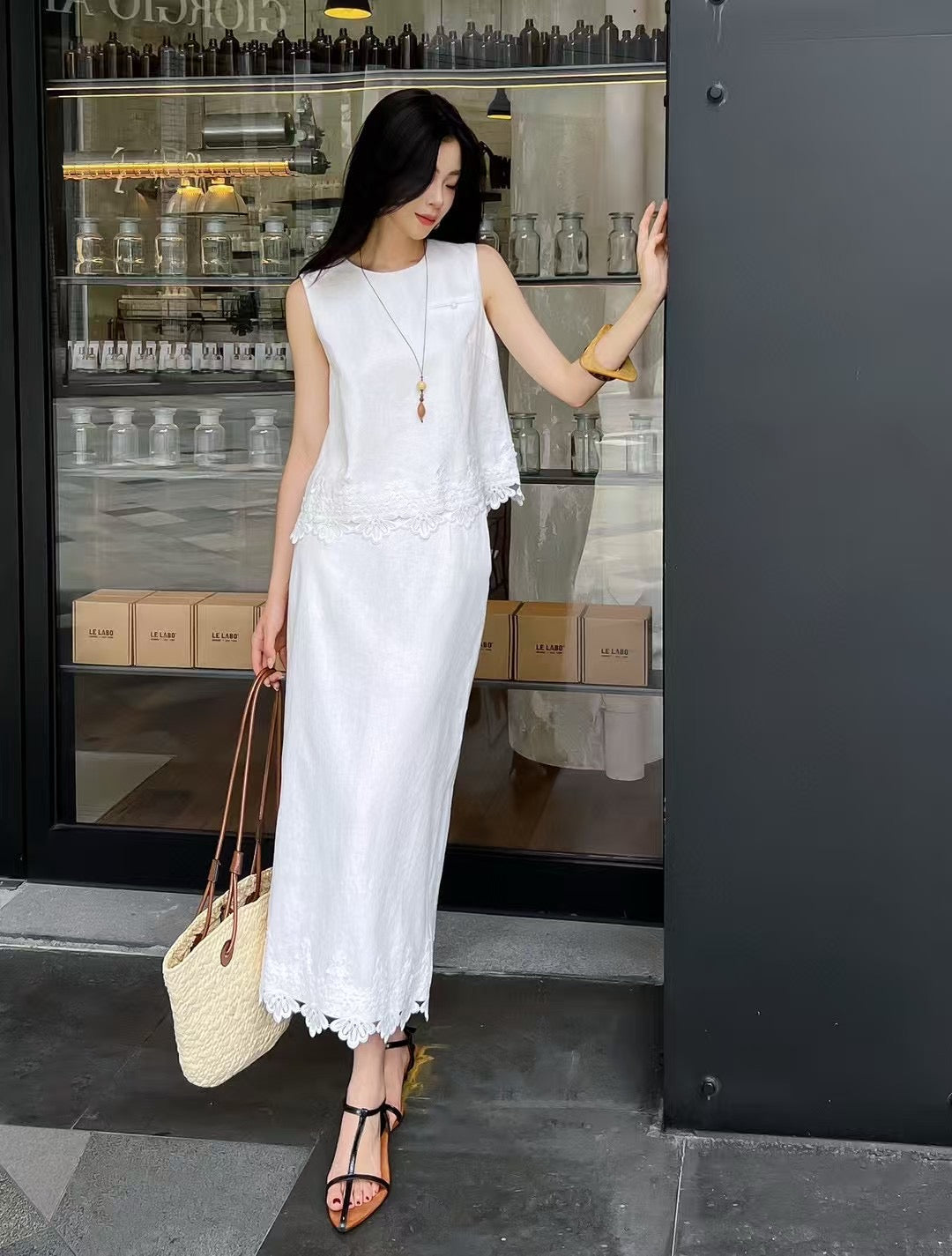 25ss embroidered lace suit