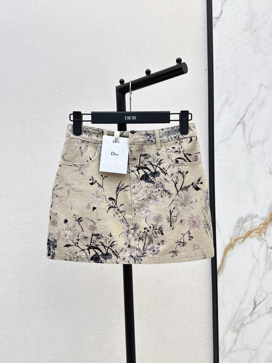 25ss print denim skirt