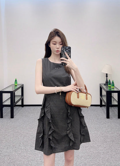 2025 new product Plaid lace vest skirt
