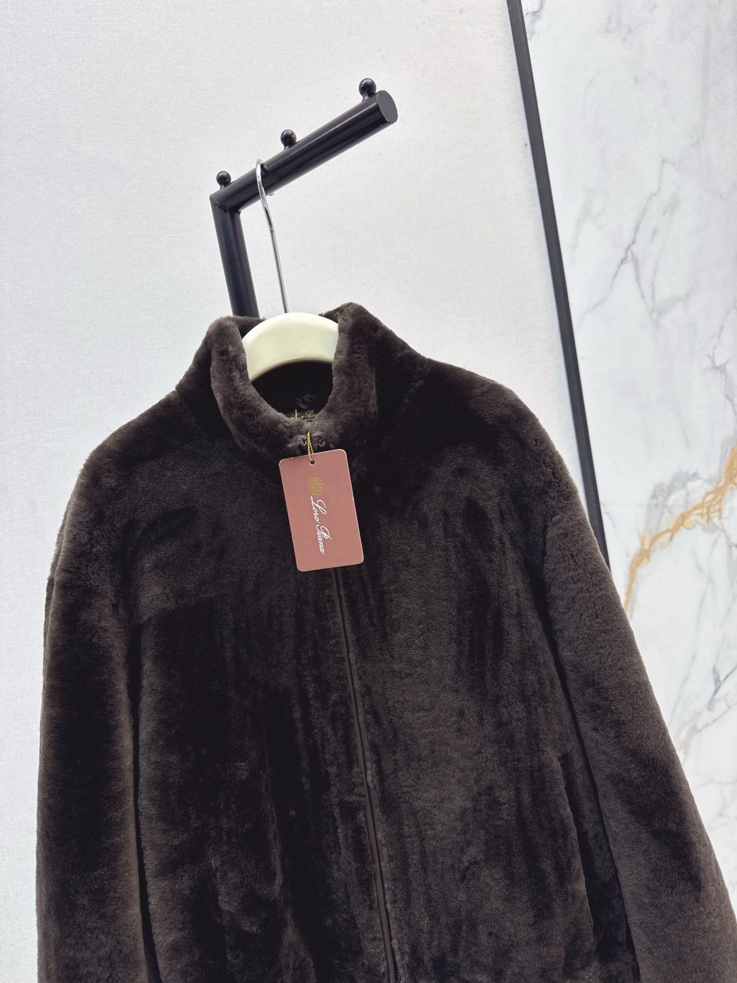 Fur coat with high collar
