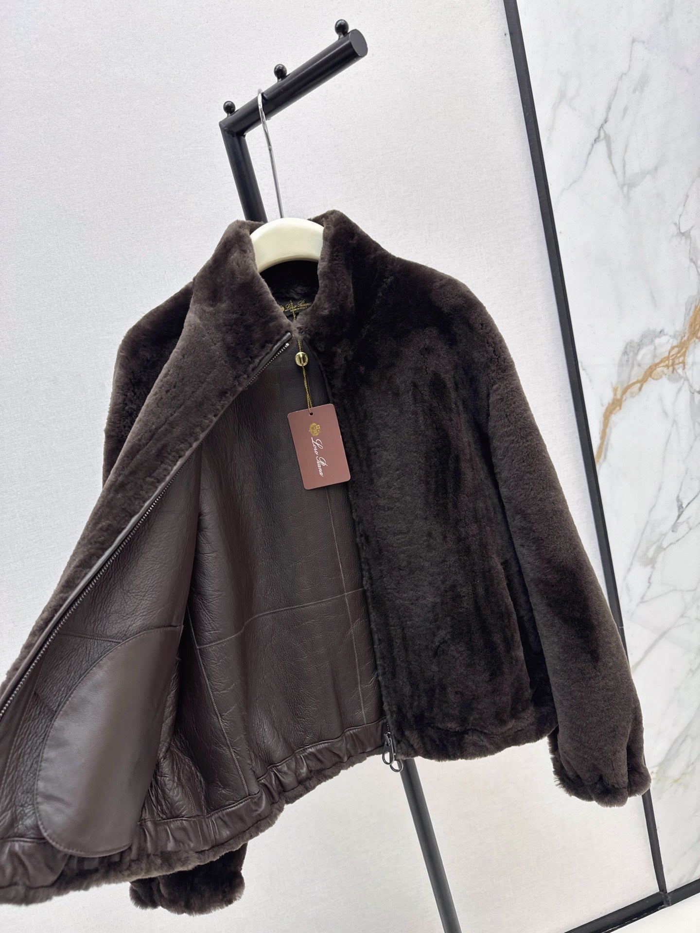 Fur coat with high collar