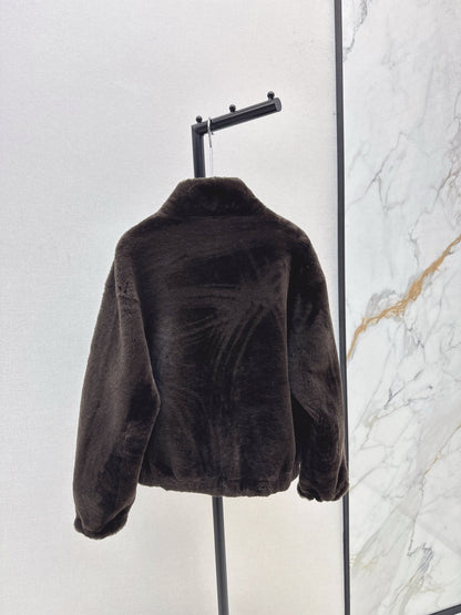 Fur coat with high collar