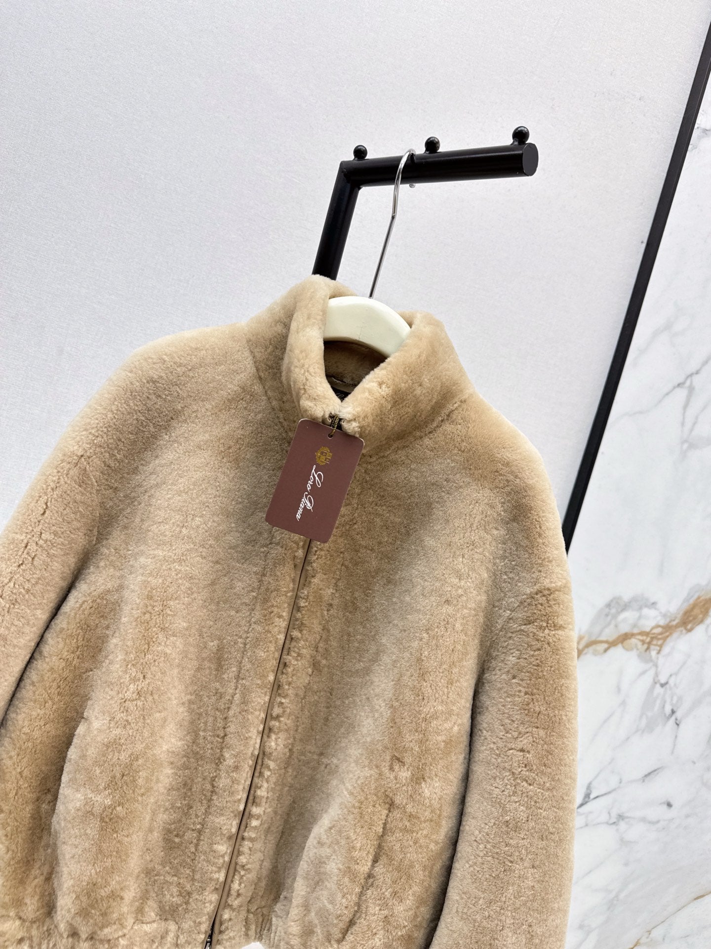 Fur coat with high collar