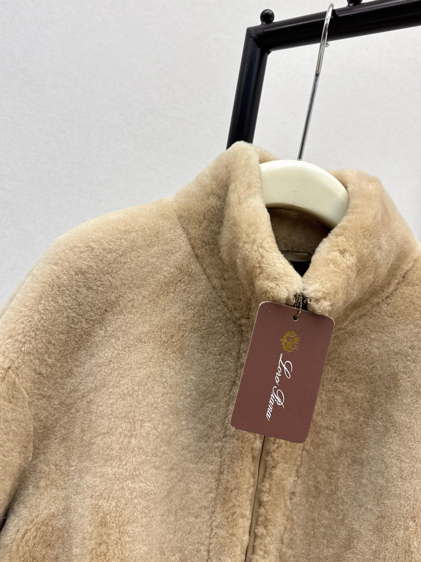 Fur coat with high collar