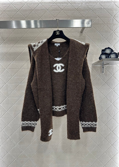 Shawl knitted wool sweater two-piece set