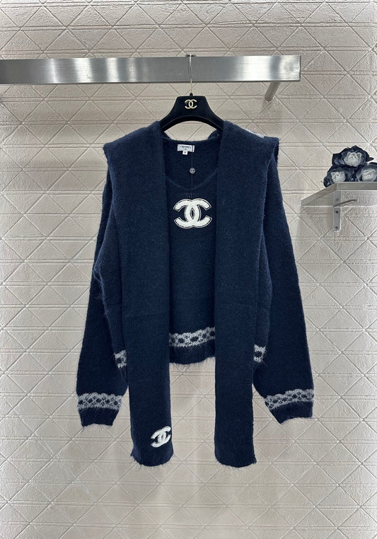 Shawl knitted wool sweater two-piece set
