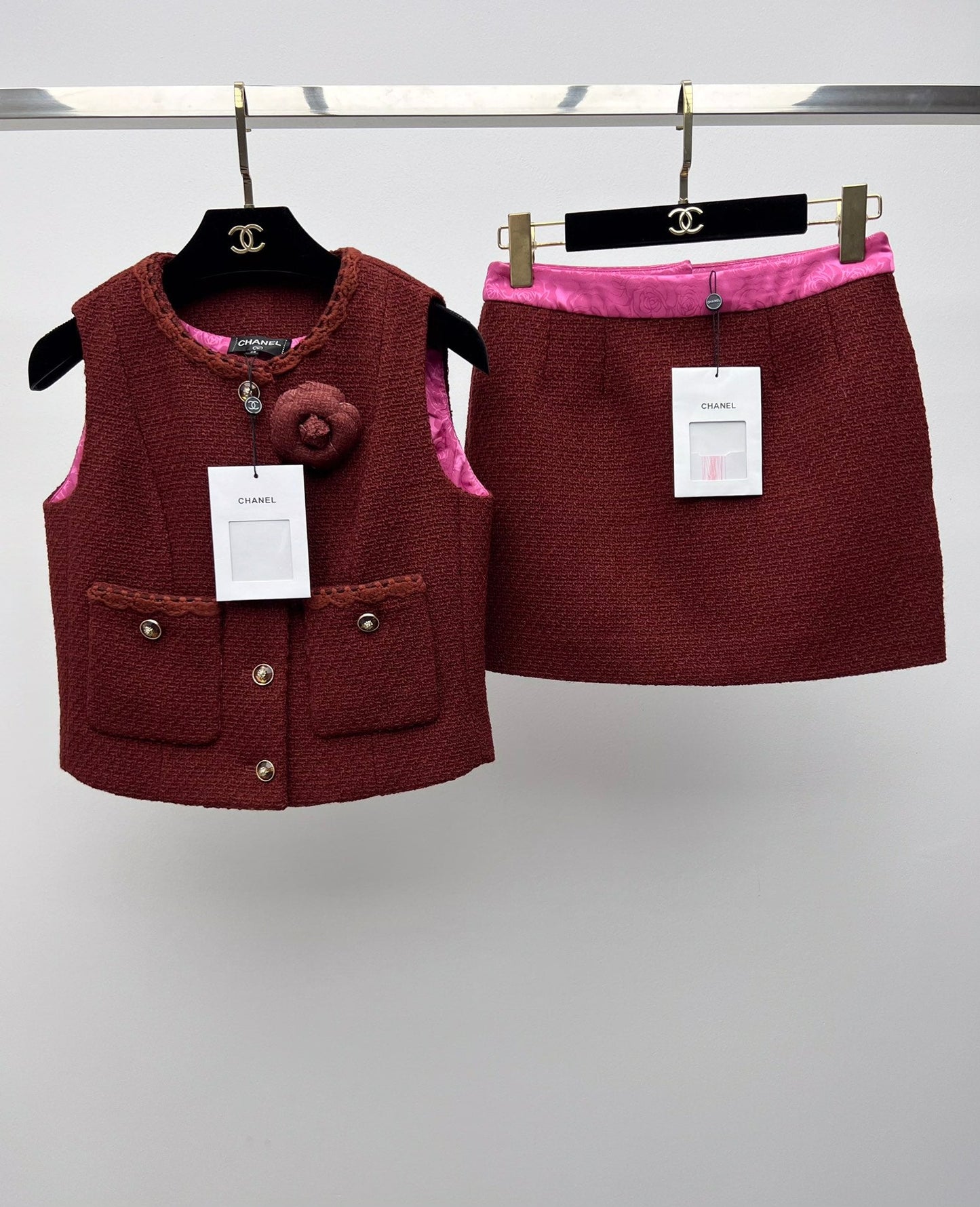 Retro Caramel Tweed Vest + Skirt Set (Advanced Hand-Spun Series)