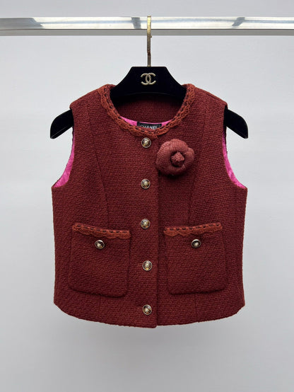 Retro Caramel Tweed Vest + Skirt Set (Advanced Hand-Spun Series)